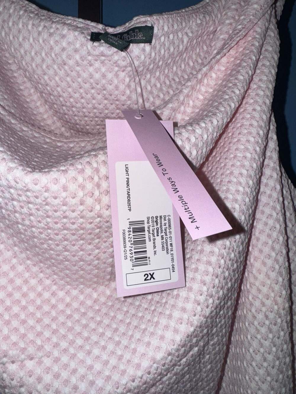 Wild Fable NWT Light Pink Gingham Seersucker Draped Cowl Neck Dress 2X - Picture 5 of 5